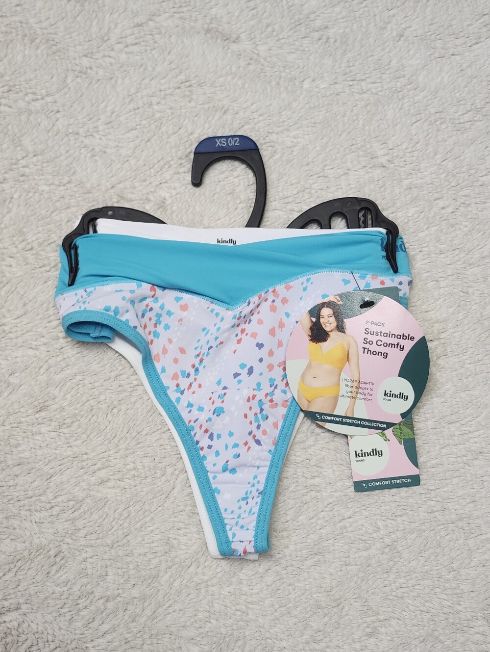 • NWT Kindly Yours 2 Pack Cross-over Thong Panties Size XS White Multicolor